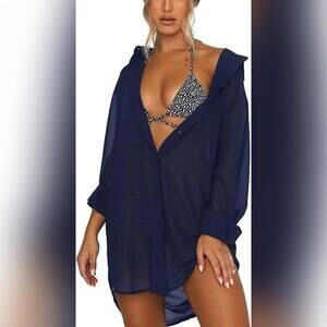 NWT BWQ Women's Loose V Neck Button Down Beach Swimsuit Cover Up, 2XL